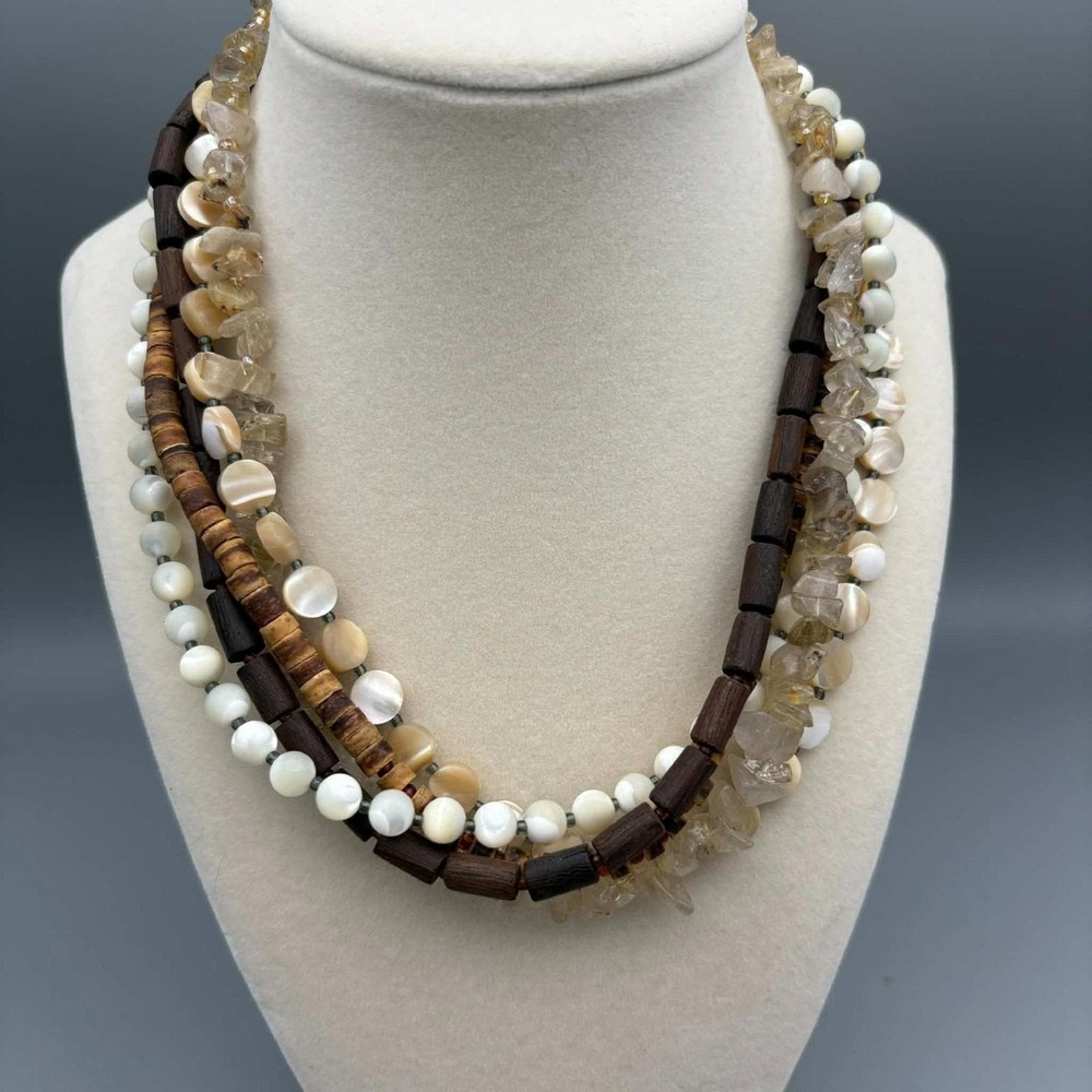 Silpada  Necklace Sterling Silver 925 Mother of Pearl Quartz Wood N1507